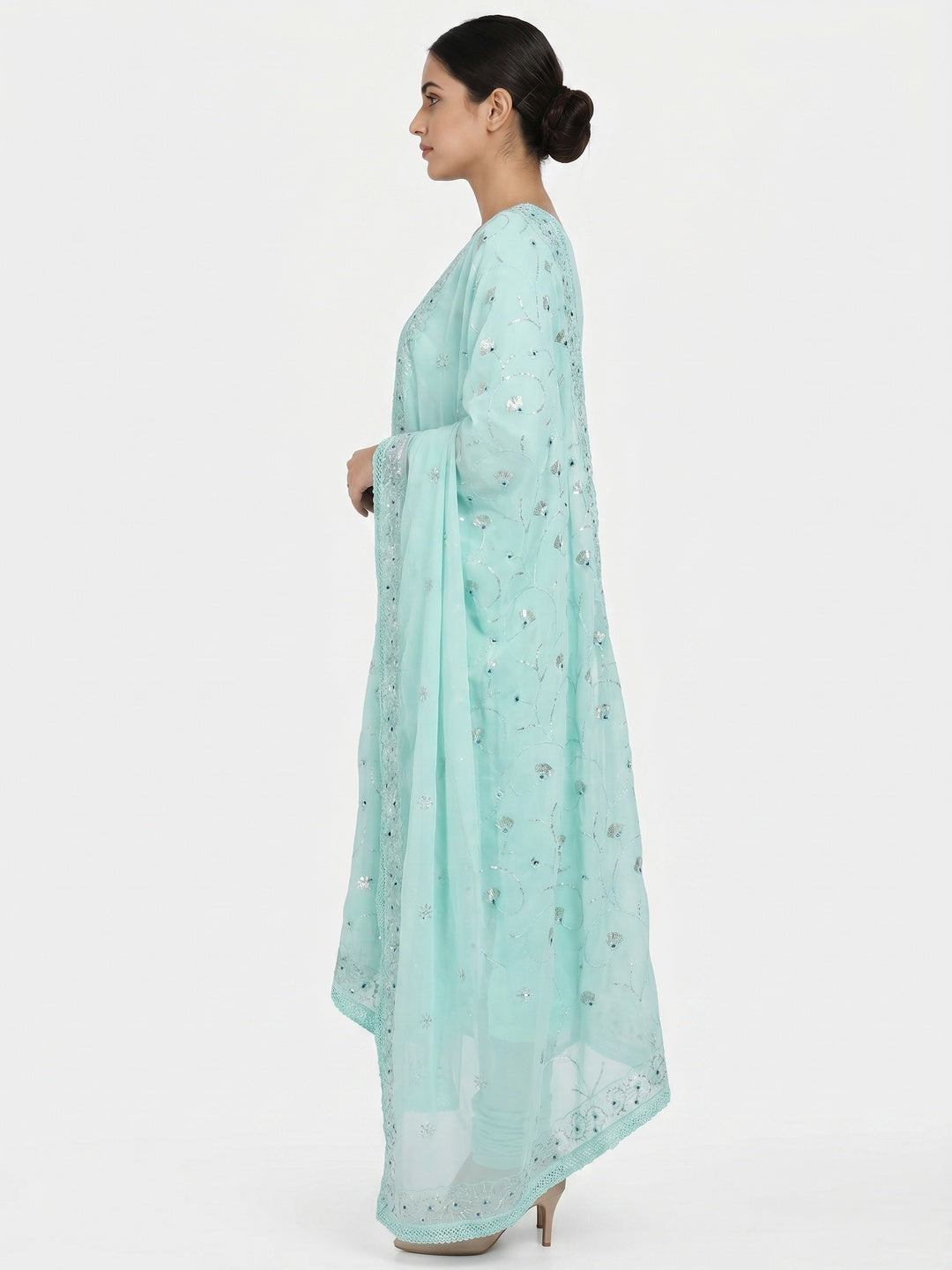 Blue Floral Sequins Embroidered Georgette Dress Material - Image 3