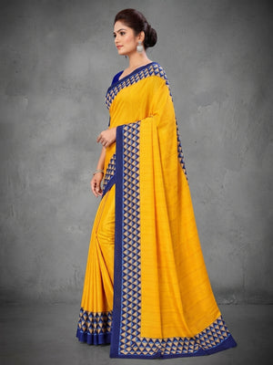 Yellow Silk Crepe Saree with Geometric Print - Image 2