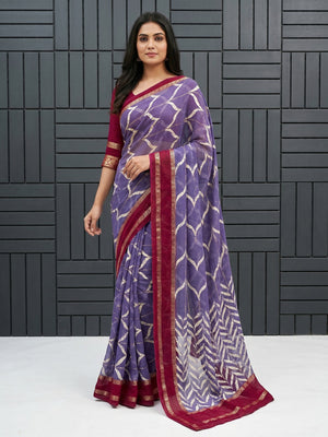 Lavender Printed Georgette Saree - Image 1