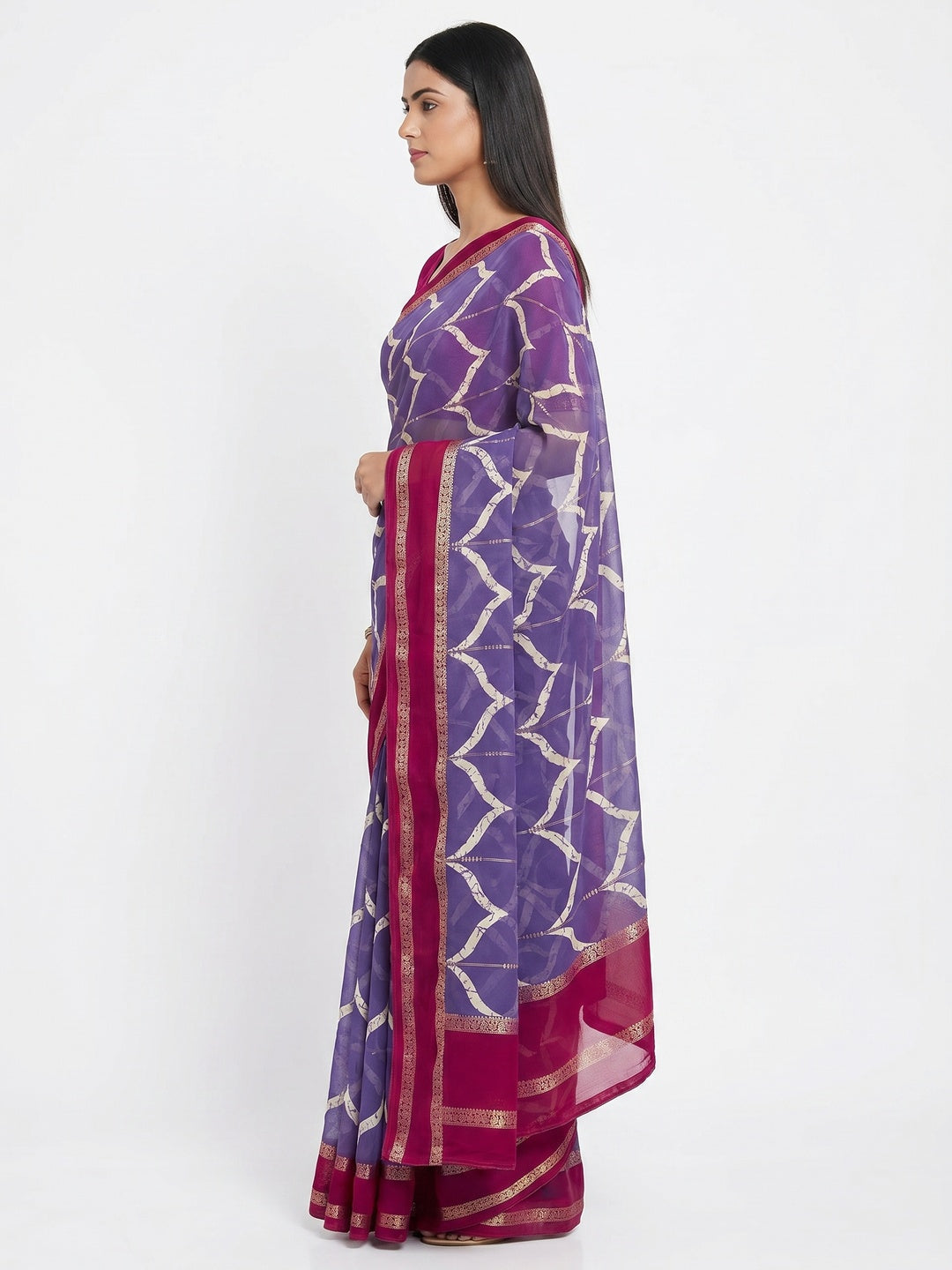 Lavender Printed Georgette Saree - Image 3