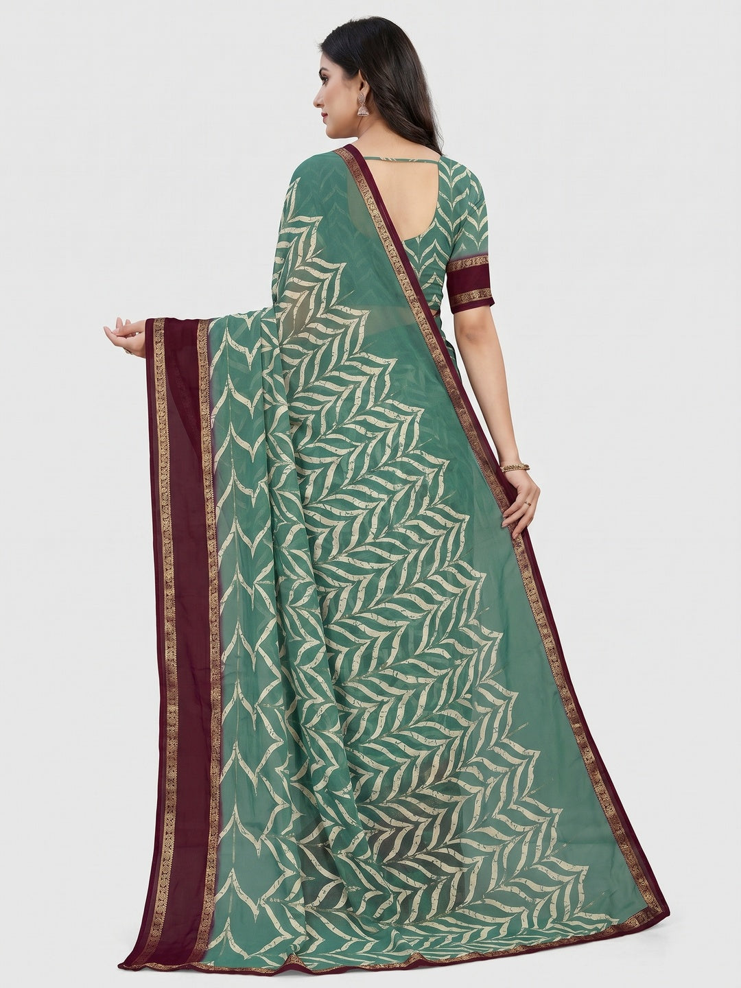Sea Green Printed Georgette Saree - Image 2
