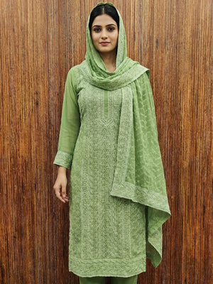 Green Embroidered Georgette Dress Material - Image 1