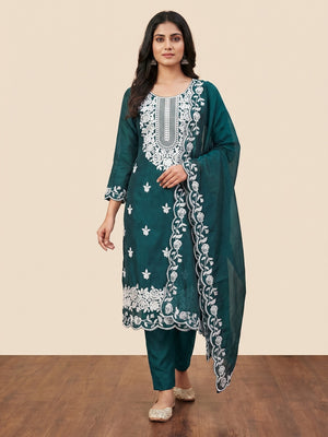 Morpich Floral Embroidered Chanderi Dress Material - Image 1