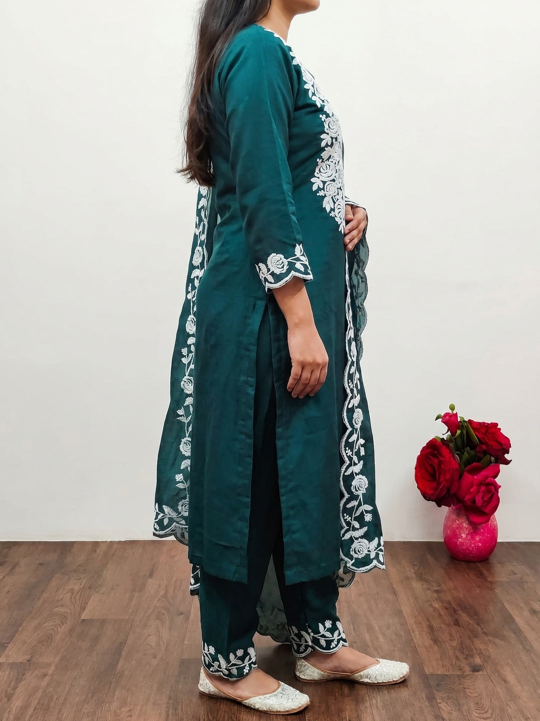 Morpich Floral Embroidered Chanderi Dress Material - Image 3