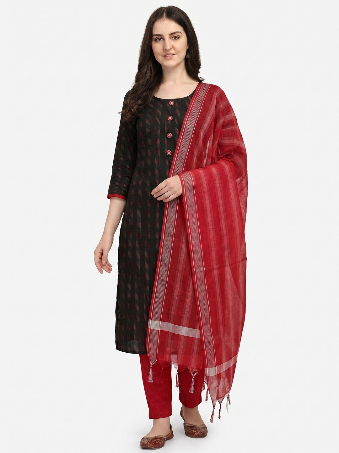 Black Woven Pure Cotton Dress Material - Image 1