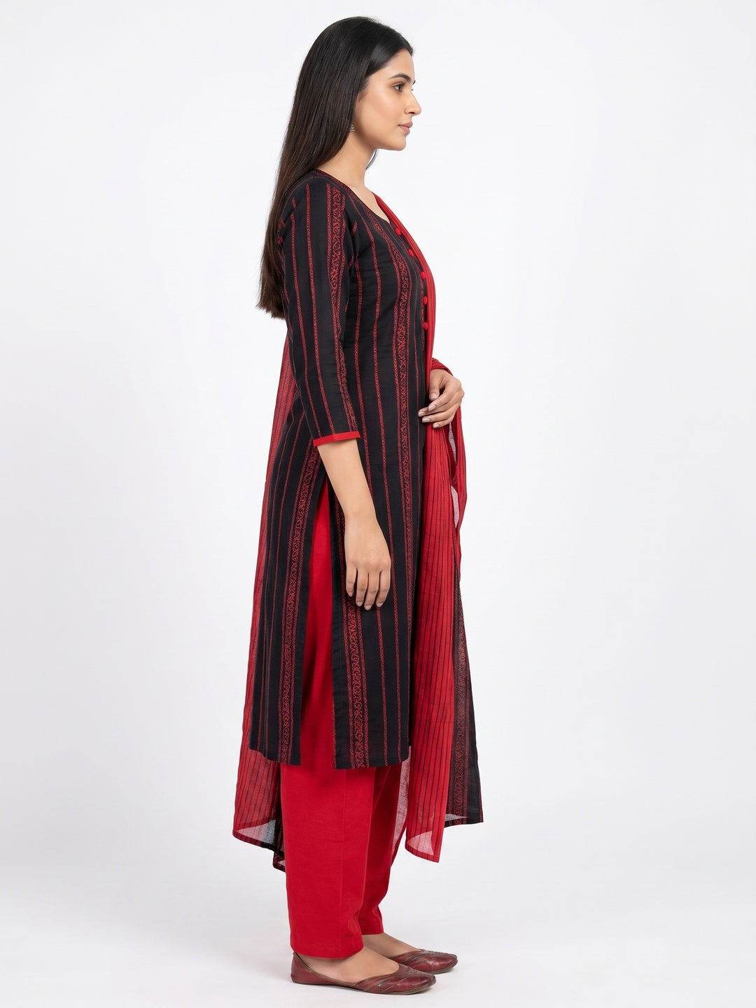Black Woven Pure Cotton Dress Material - Image 2