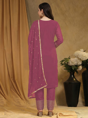 Pink Sequins Embroidered Georgette Semi Stitched Salwar Suit - Image 1