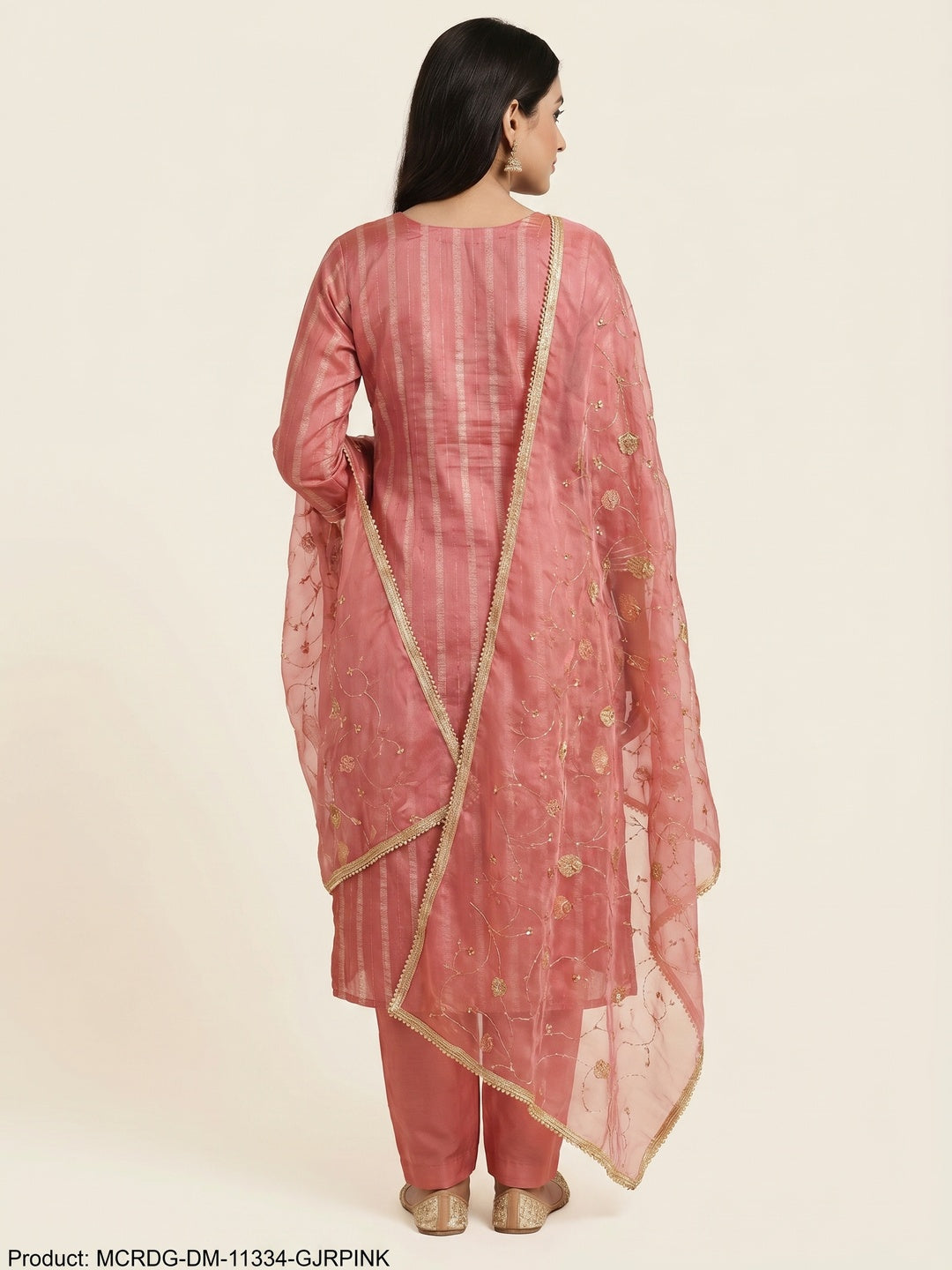 Gajri Pink Foil Printed Chanderi Silk Dress Material - Image 3