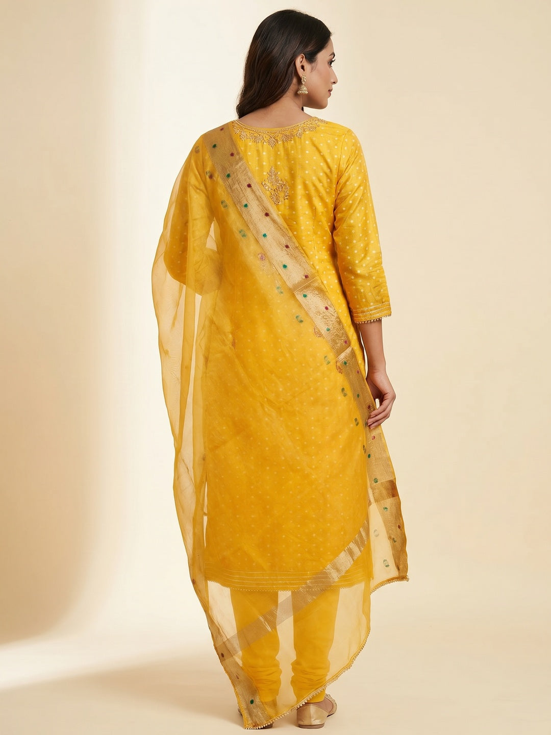 Yellow Woven Chanderi Silk Dress Material - Image 3