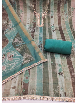 Peachmode Teal Pure Cotton Lilian Dress Material with Embroidered Dupatta - Image 2