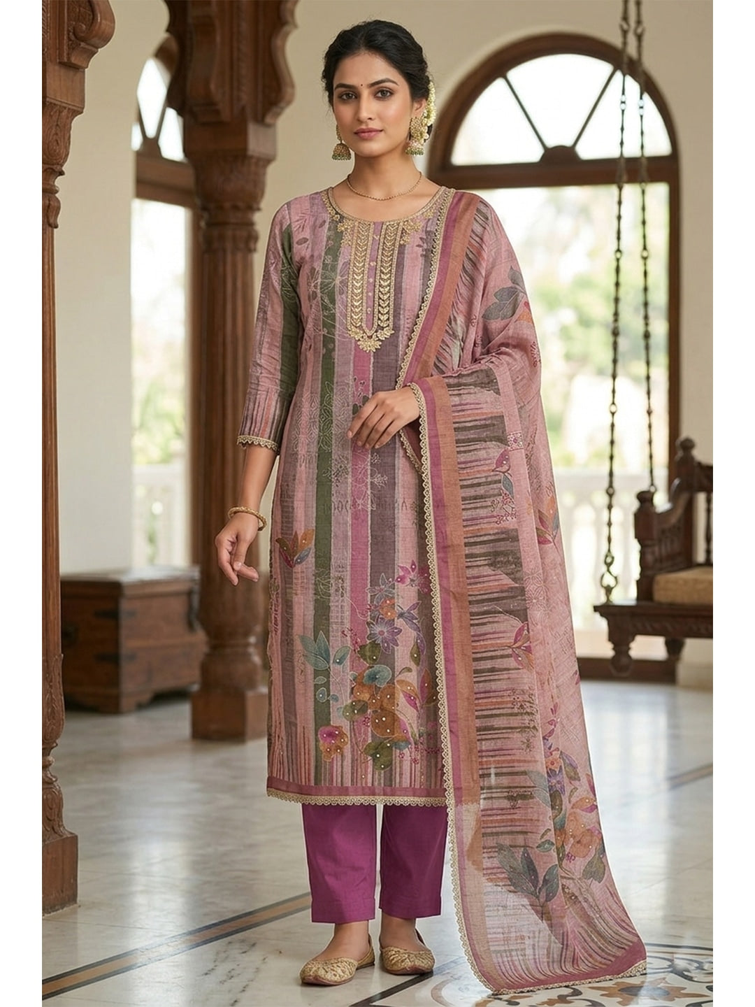 Peachmode Rose Pure Cotton Lilian Dress Material with Embroidered Dupatta - Image 2