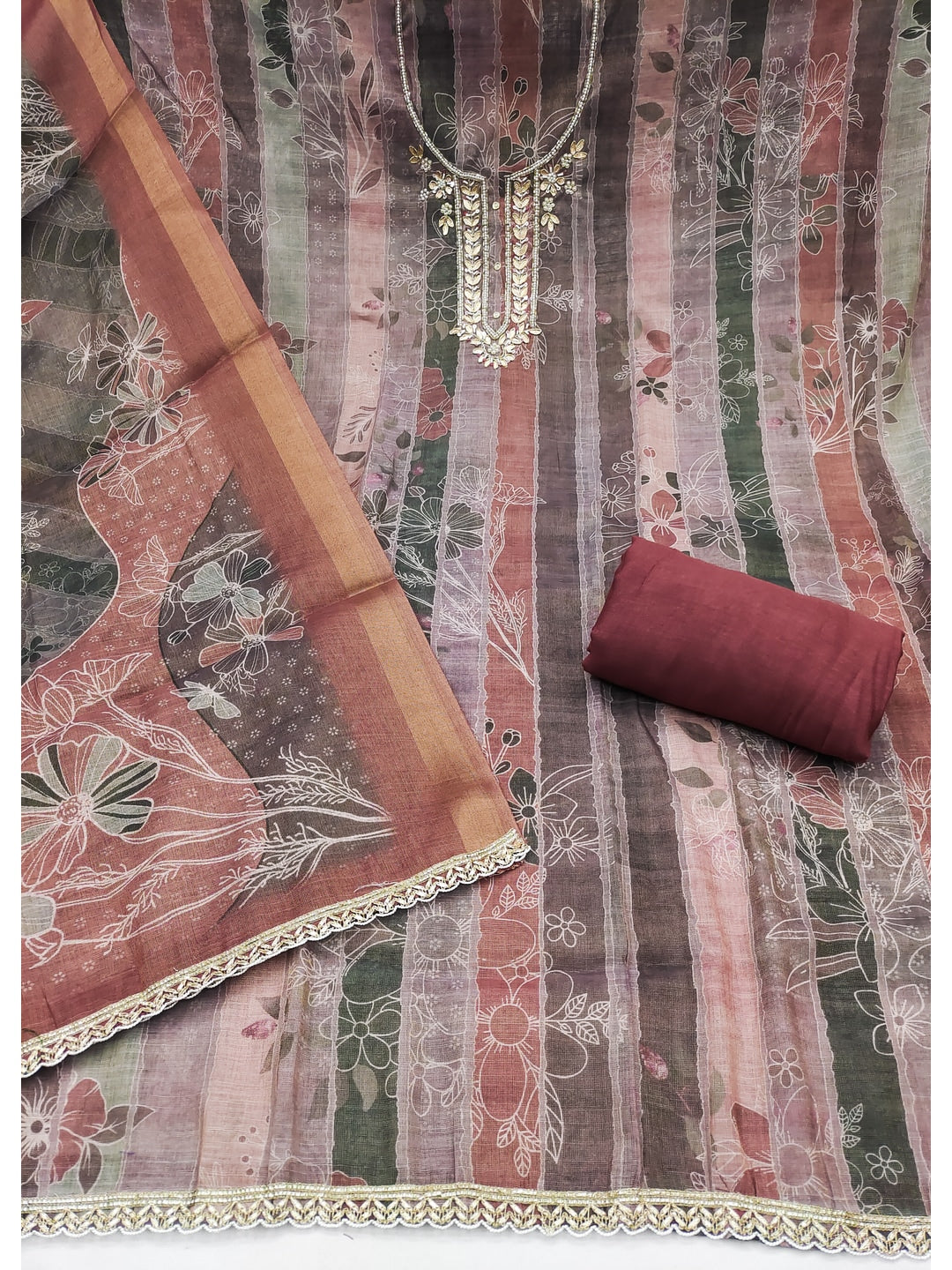 Peachmode Rose Pure Cotton Lilian Dress Material with Embroidered Dupatta - Image 3
