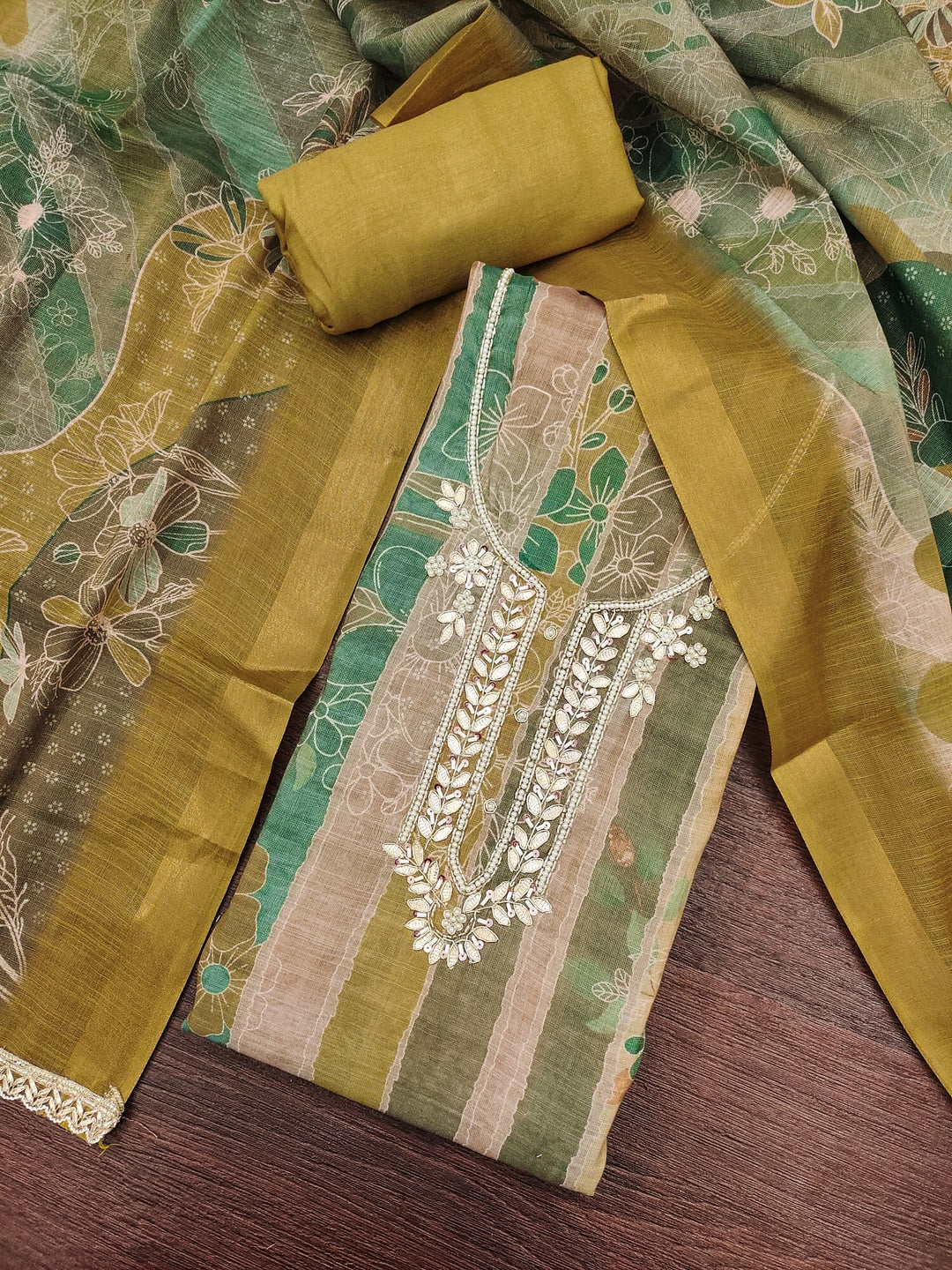 Peachmode Mustard Pure Cotton Lilian Dress Material with Embroidered Dupatta - Image 4