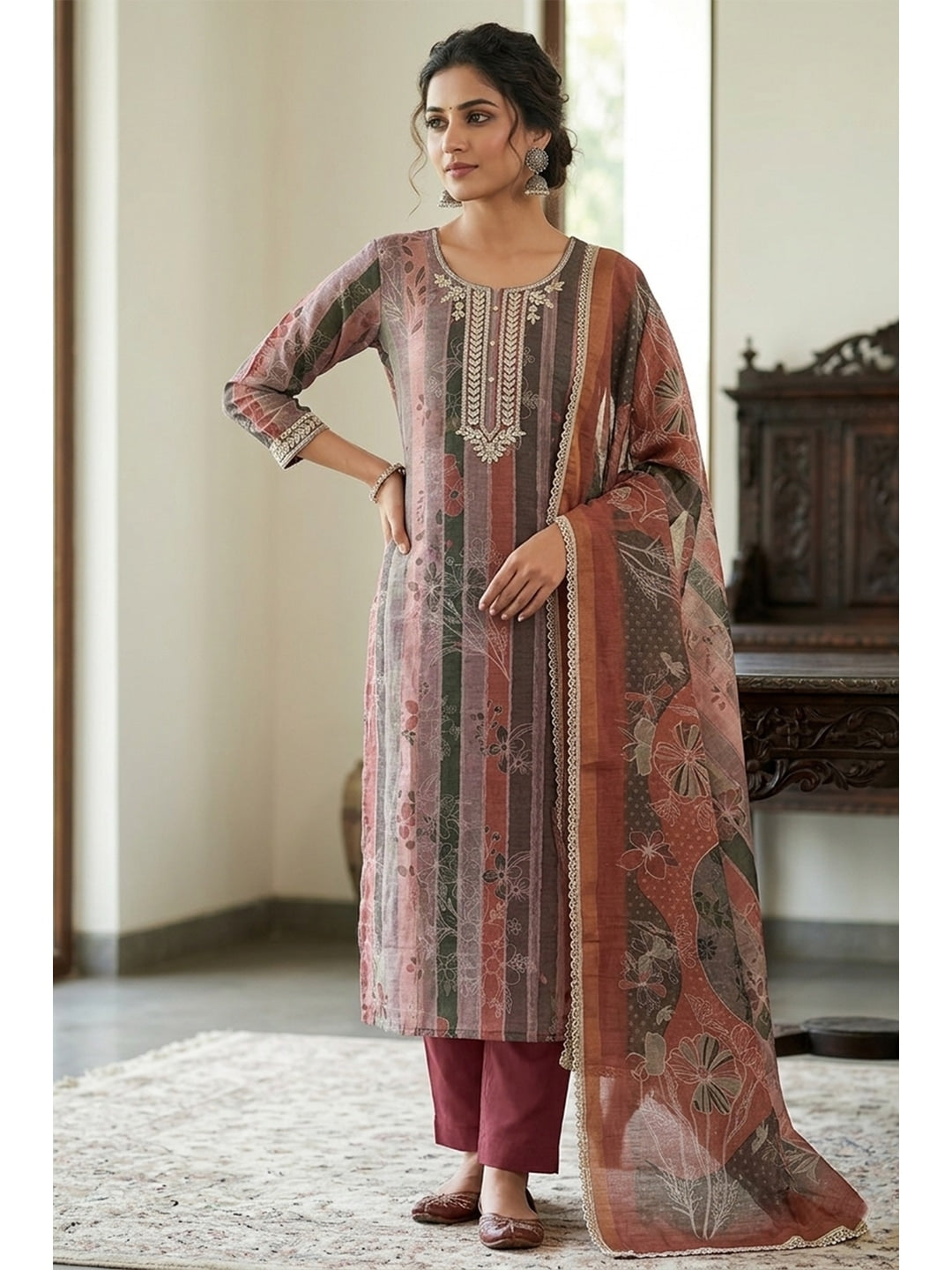 Peachmode Magenta Pure Cotton Lilian Dress Material with Embroidered Dupatta - Image 2