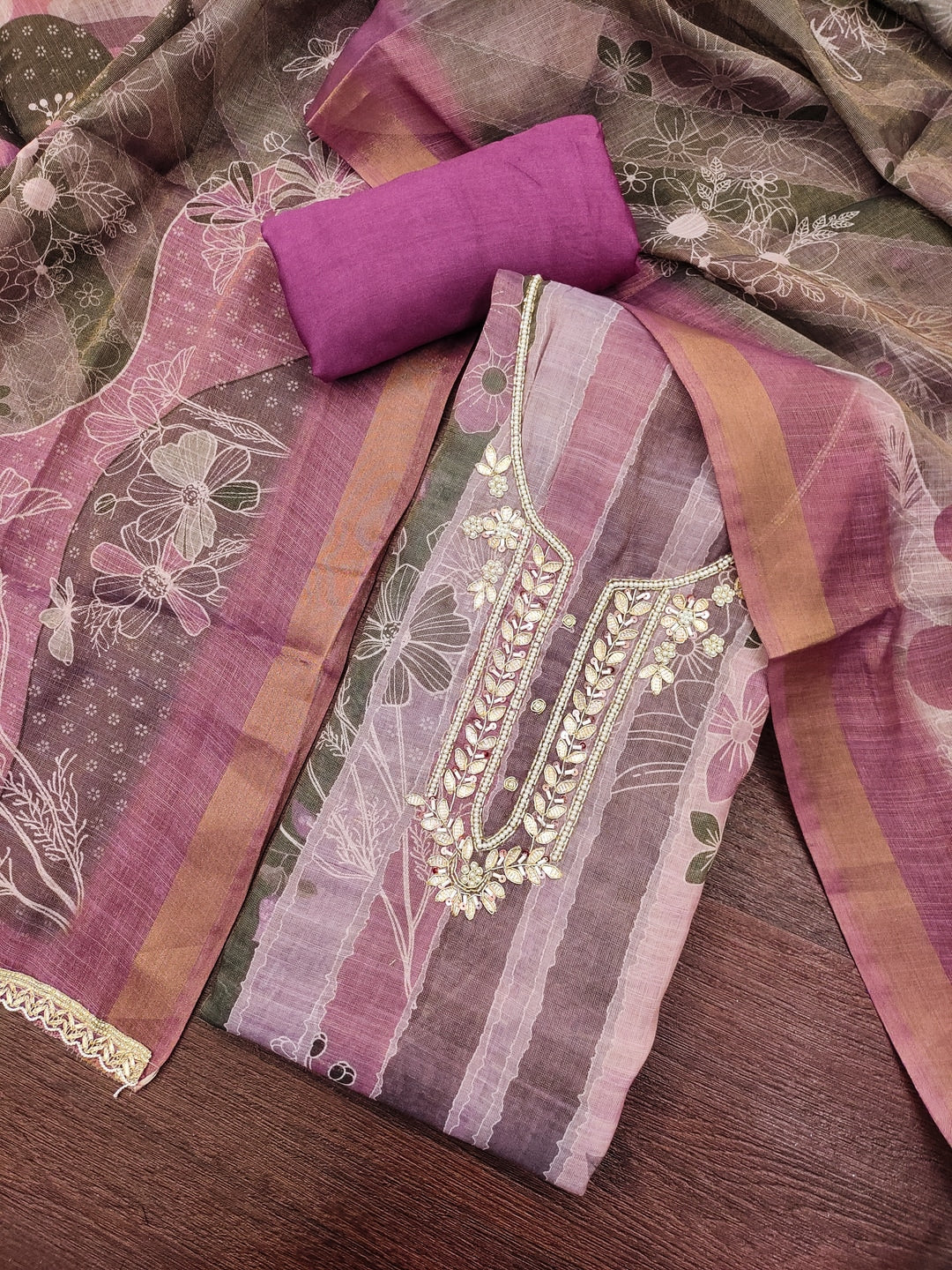 Peachmode Magenta Pure Cotton Lilian Dress Material with Embroidered Dupatta - Image 4