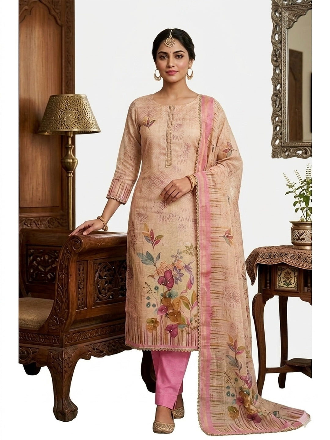 Peachmode Pink Pure Cotton Lilian Dress Material with Embroidered Dupatta - Image 6