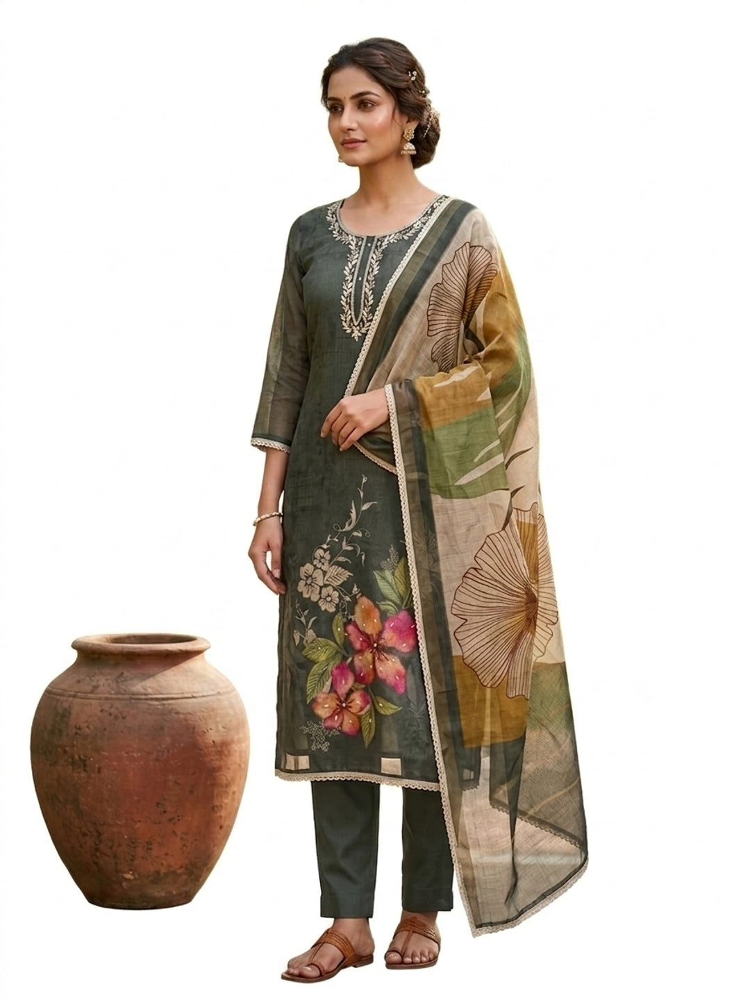 Peachmode Black Pure Cotton Lilian Dress Material with Embroidered Dupatta - Image 6