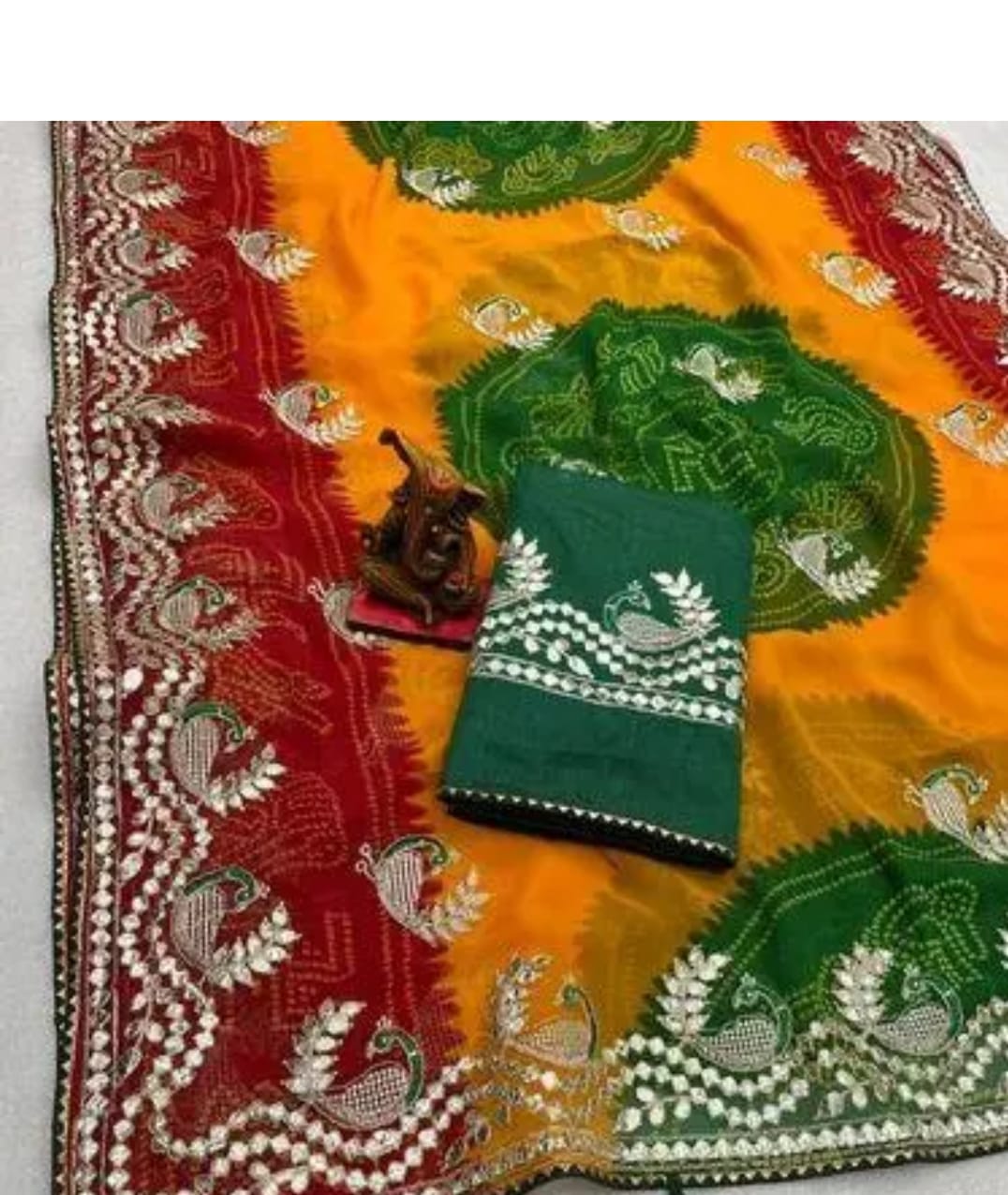 Peachmode Yellow Georgette Saree with Paisley Embellished Work - Image 2