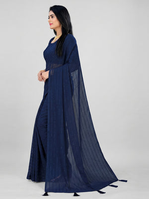 Blue Woven Chiffon Saree with Tassels - Image 1