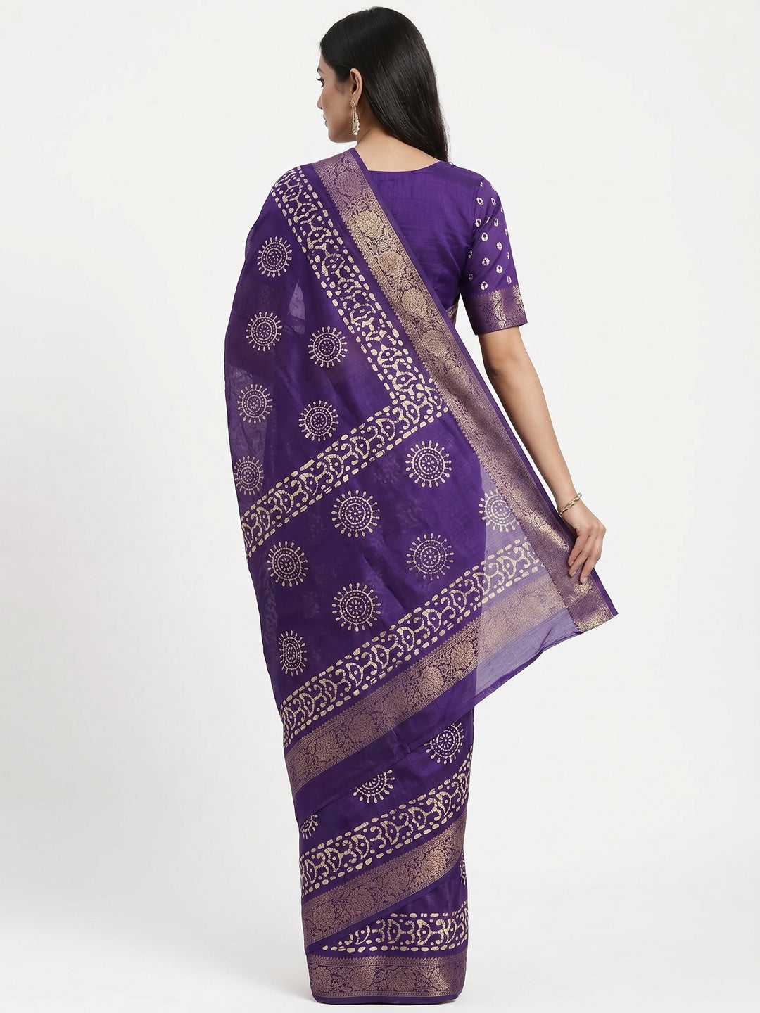 Violet Printed Cotton Silk Saree - Image 3