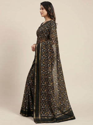 Black Warli Printed Georgette Saree - Image 1