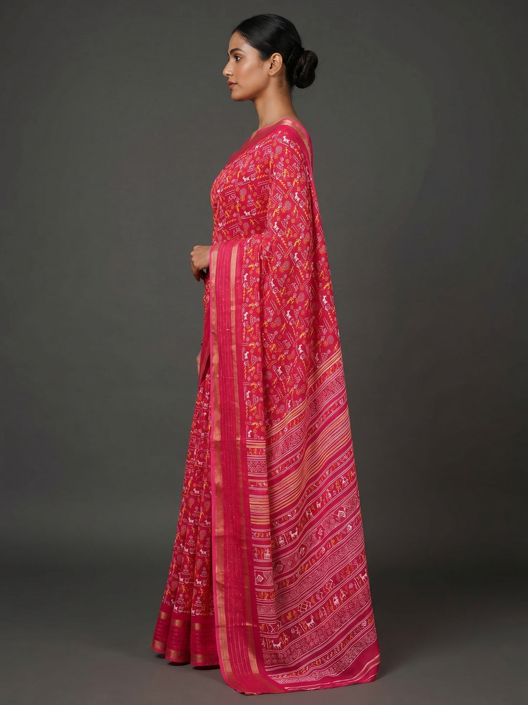 Pink Warli Printed Georgette Saree - Image 2