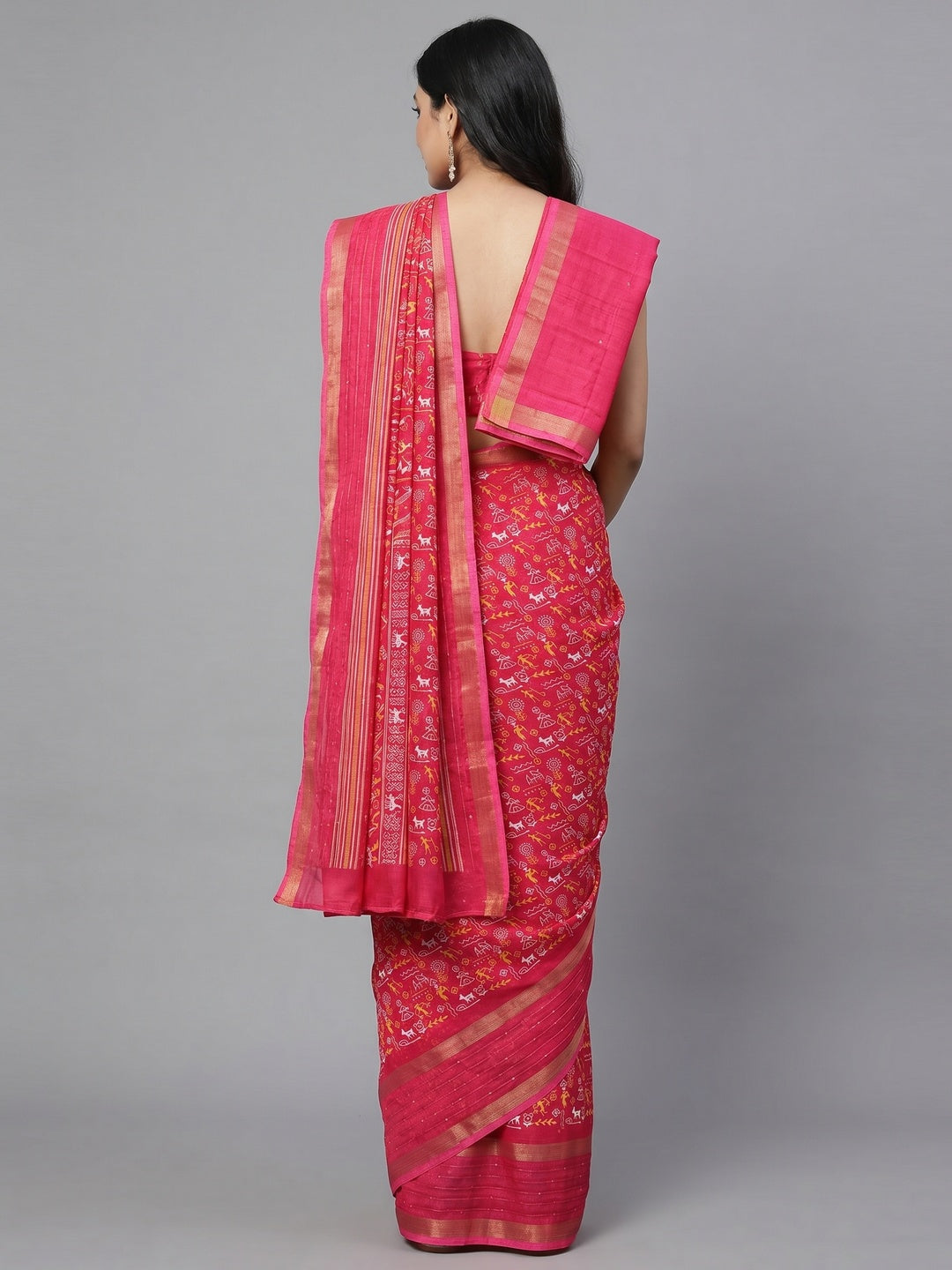 Pink Warli Printed Georgette Saree - Image 3