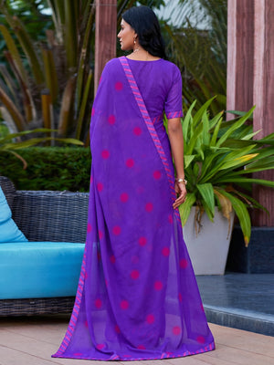 Purple Printed Georgette Saree - Image 1