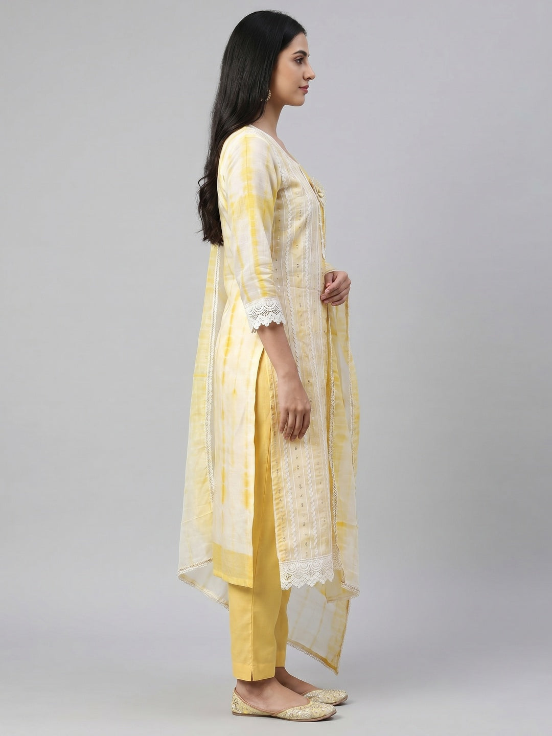 Yellow Sequins Embroidered Chanderi Cotton Dress Material - Image 3