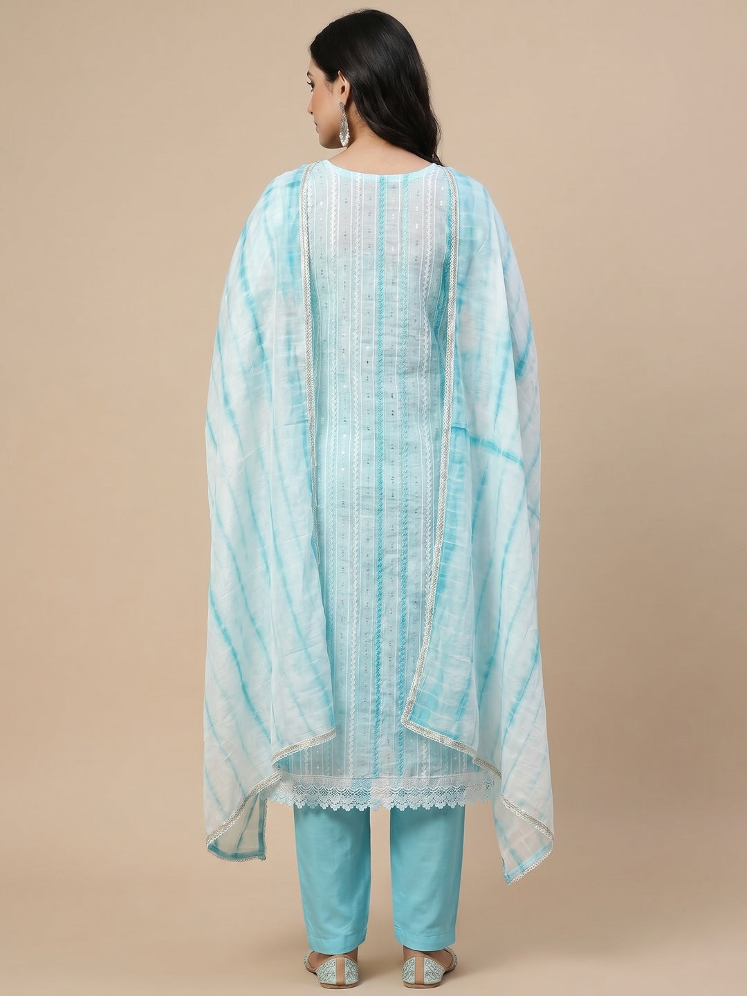 Blue Sequins Embroidered Chanderi Cotton Dress Material - Image 2