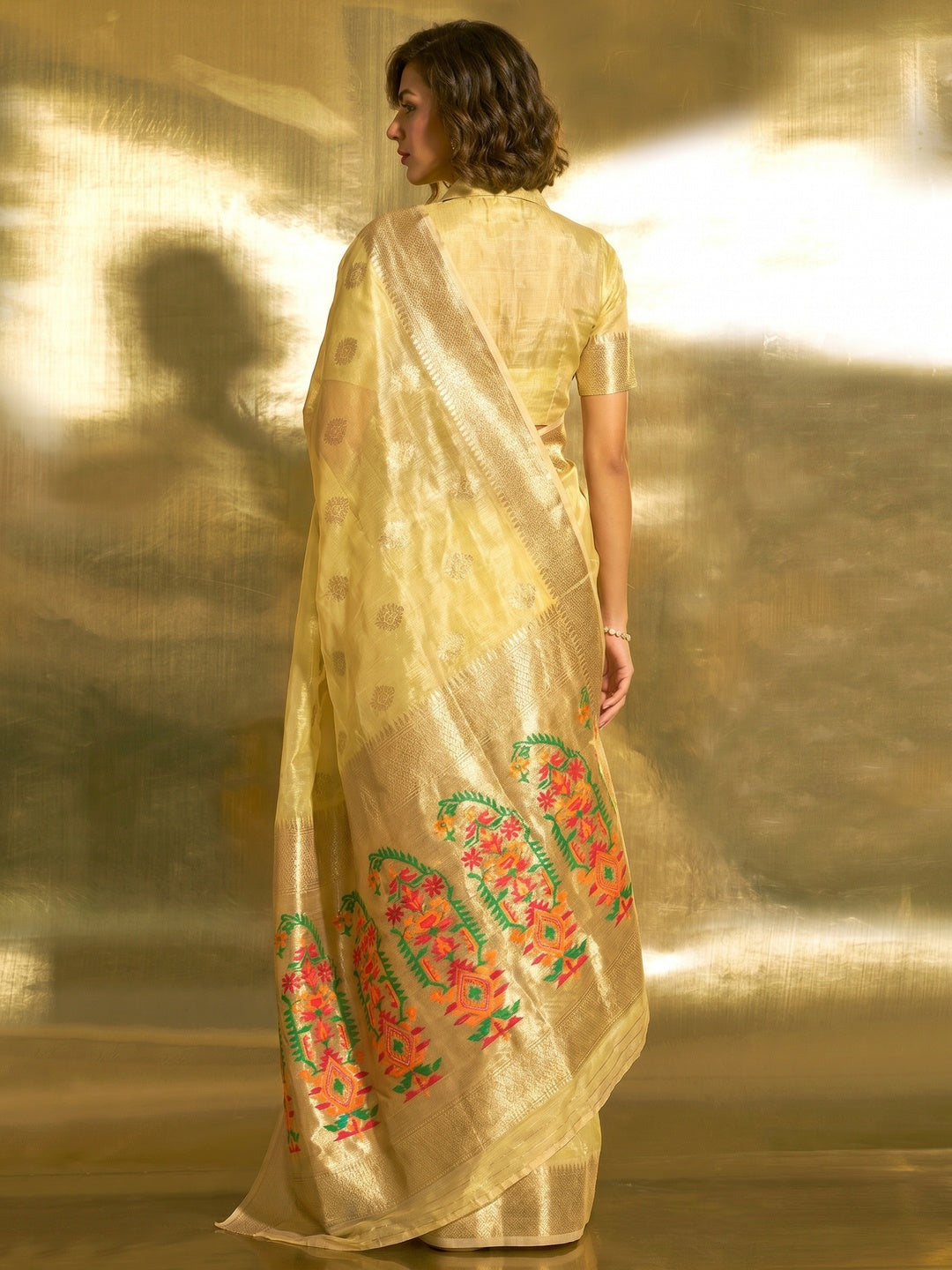 Yellow Woven Tissue Paithani Saree - Image 1