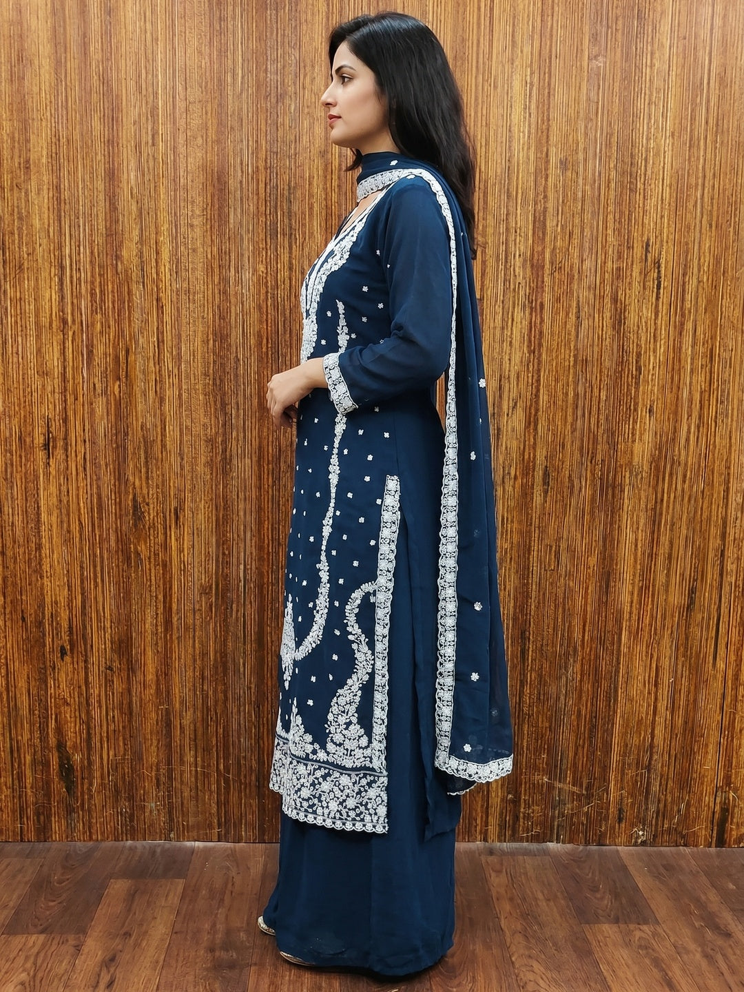 Morpich Floral Embroidered Georgette Dress Material - Image 2