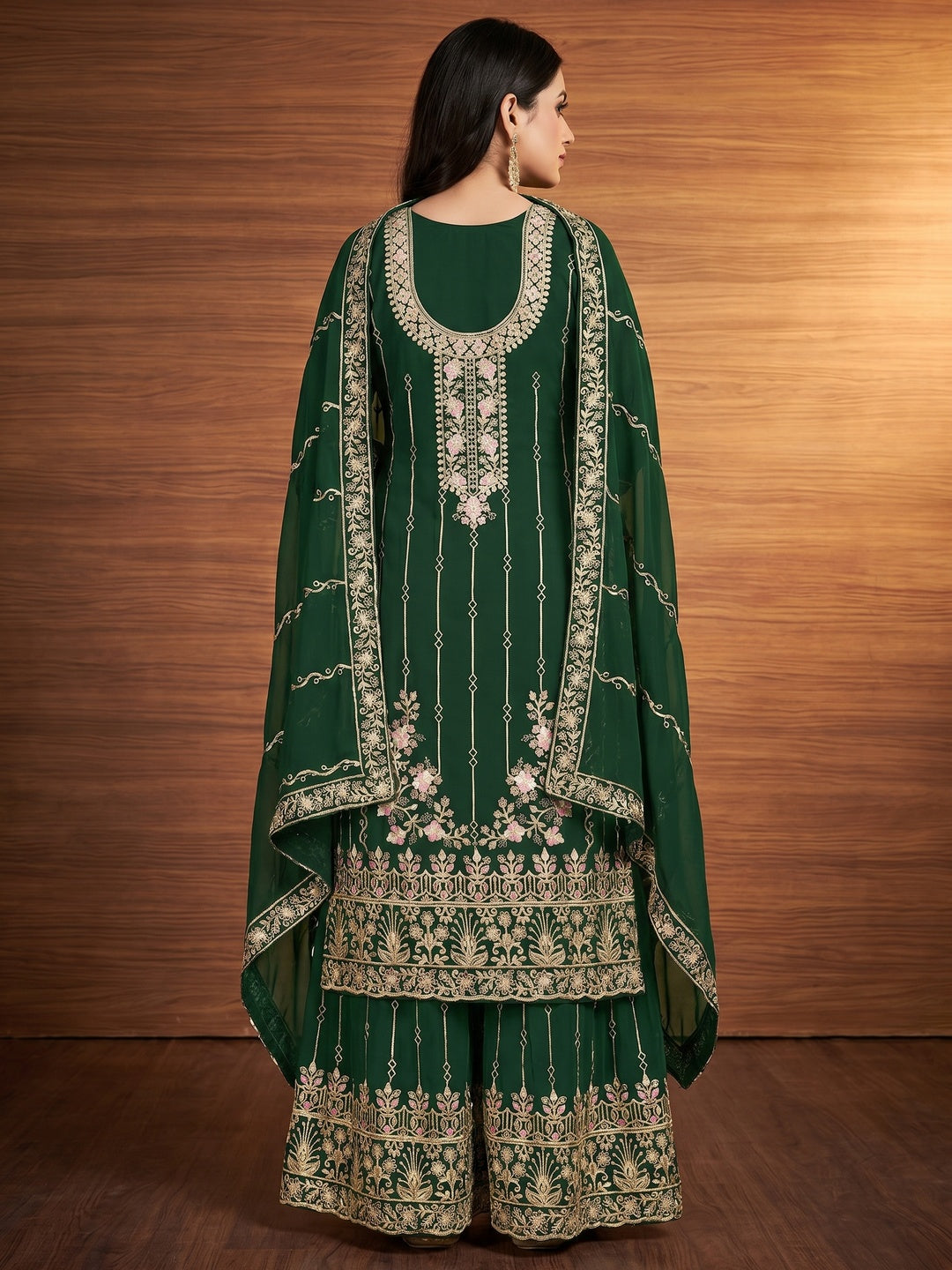 Green Embroidered Georgette Dress Material - Image 2