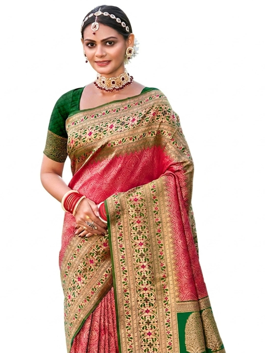 Pink Woven Kanjivaram Silk Saree With Tassels - Image 2