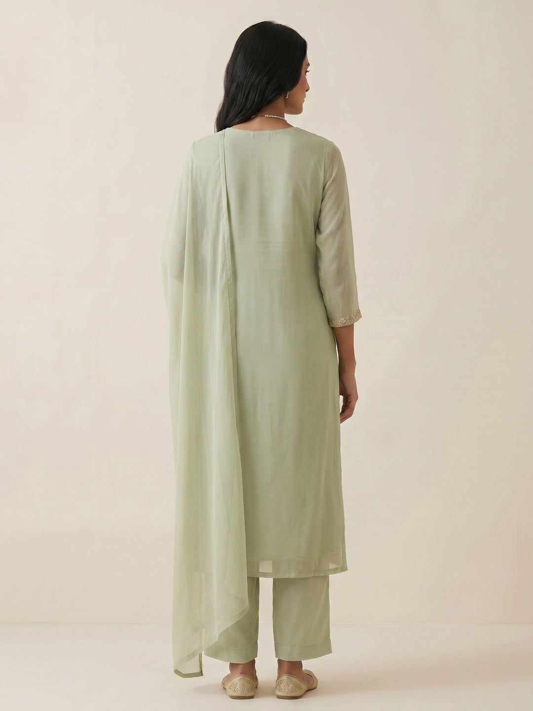 Light Green Sequins With Floral Embroidered Georgette Pakistani Suit - Image 2