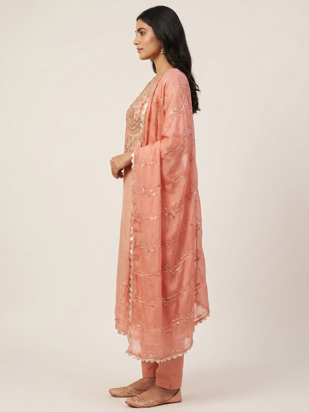 Peach Embroidered Viscose Dress Material - Image 3