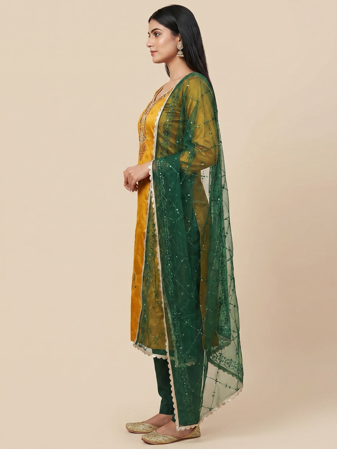 Mustard Woven Banarasi Silk Dress Material - Image 3