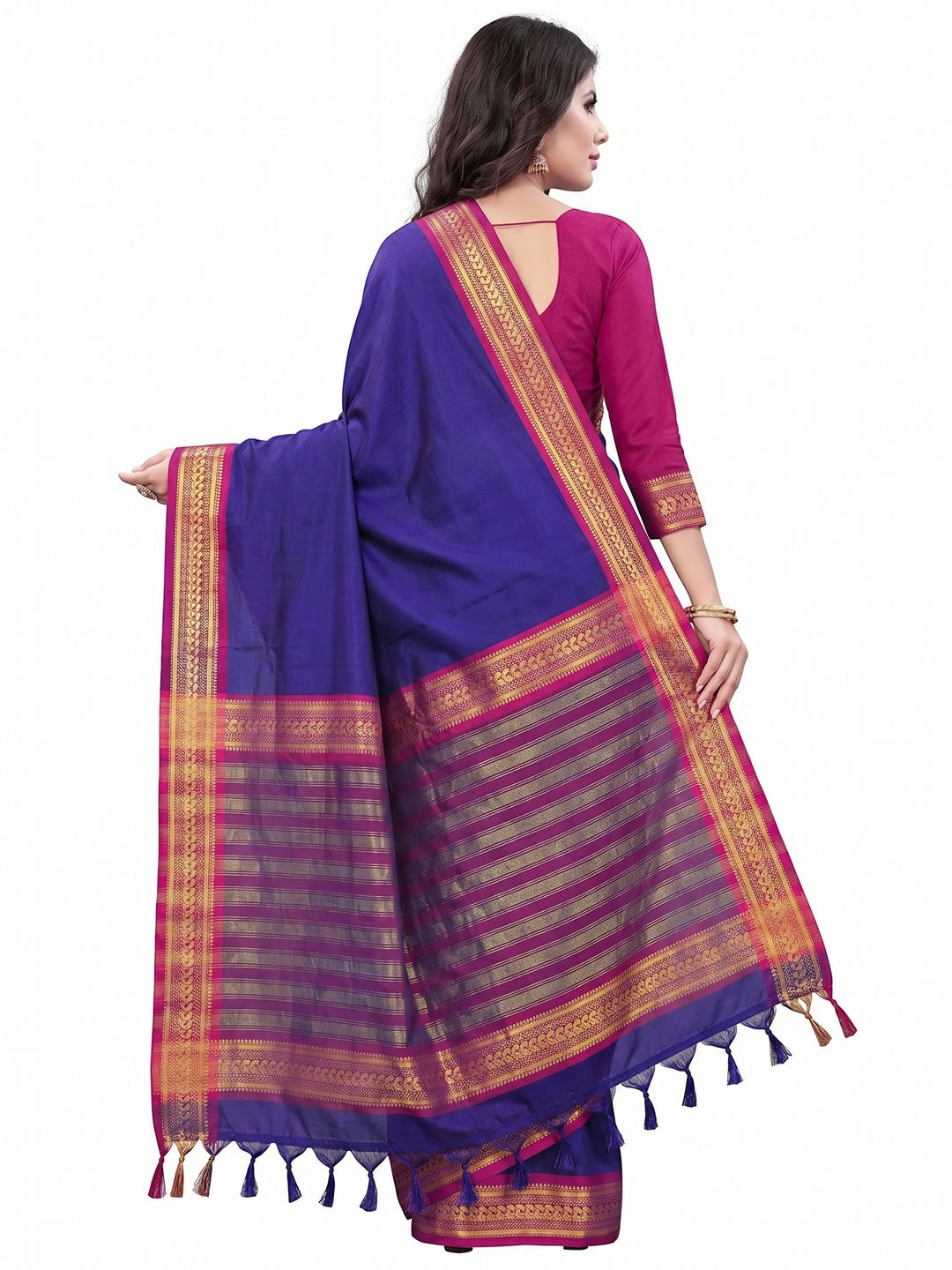 Blue Solid Cotton Silk Saree With Jacquard Border - Image 1