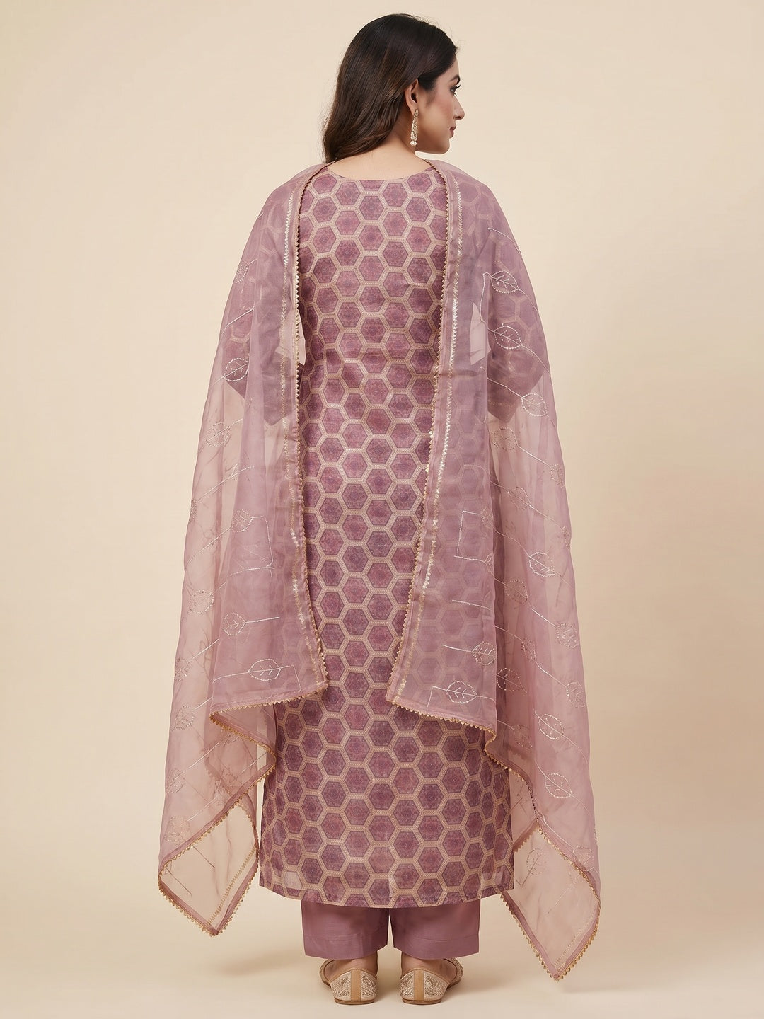 Mauve Printed Organza Dress Material - Image 3