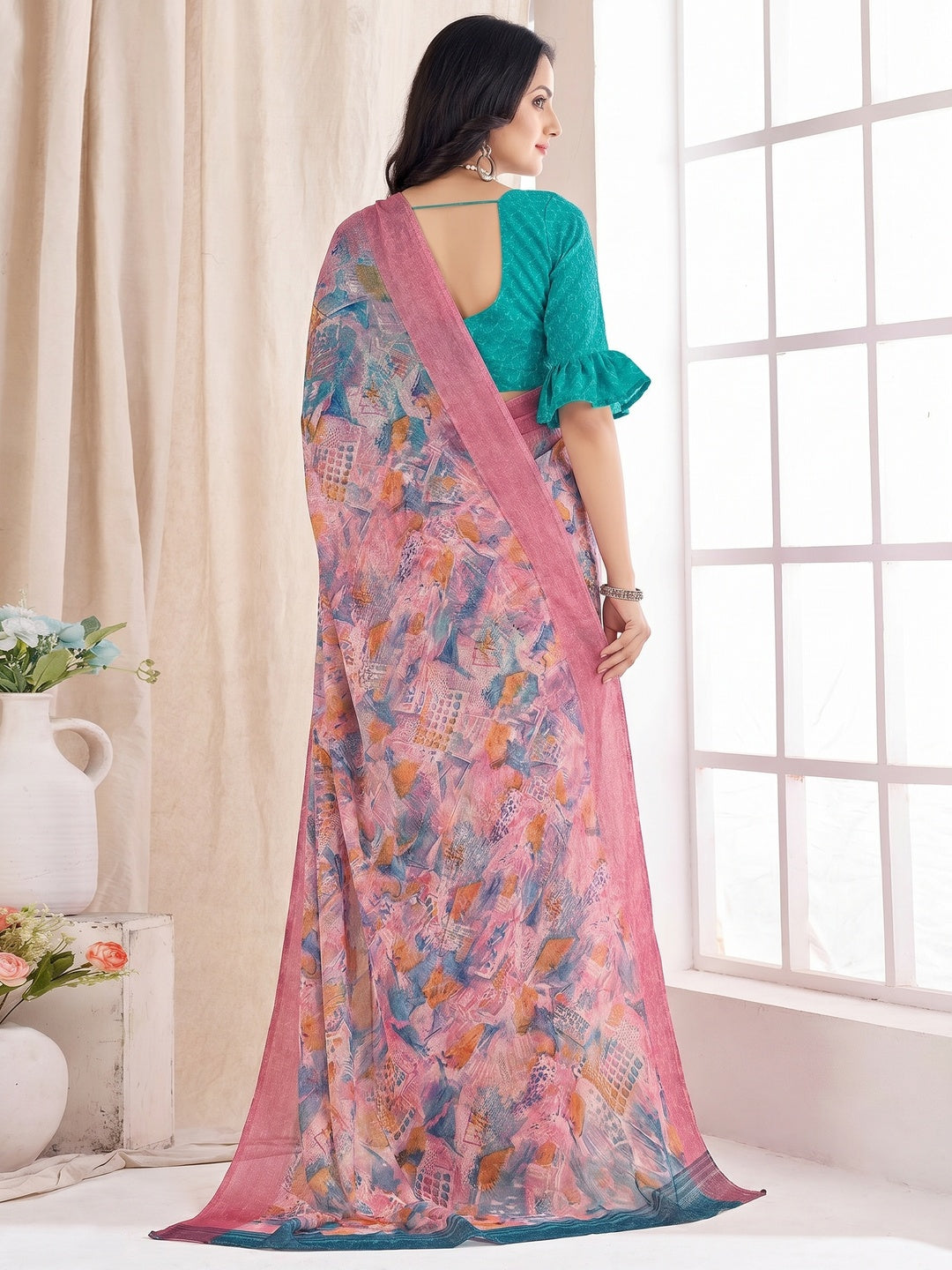Mauve Printed Chiffon Saree - Image 1