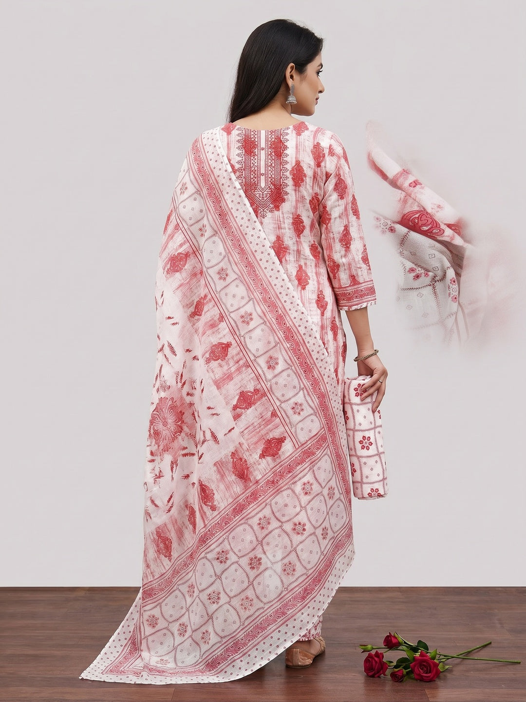 Gajari Pink Printed With Embroidered Cotton Blend Dress Material - Image 3