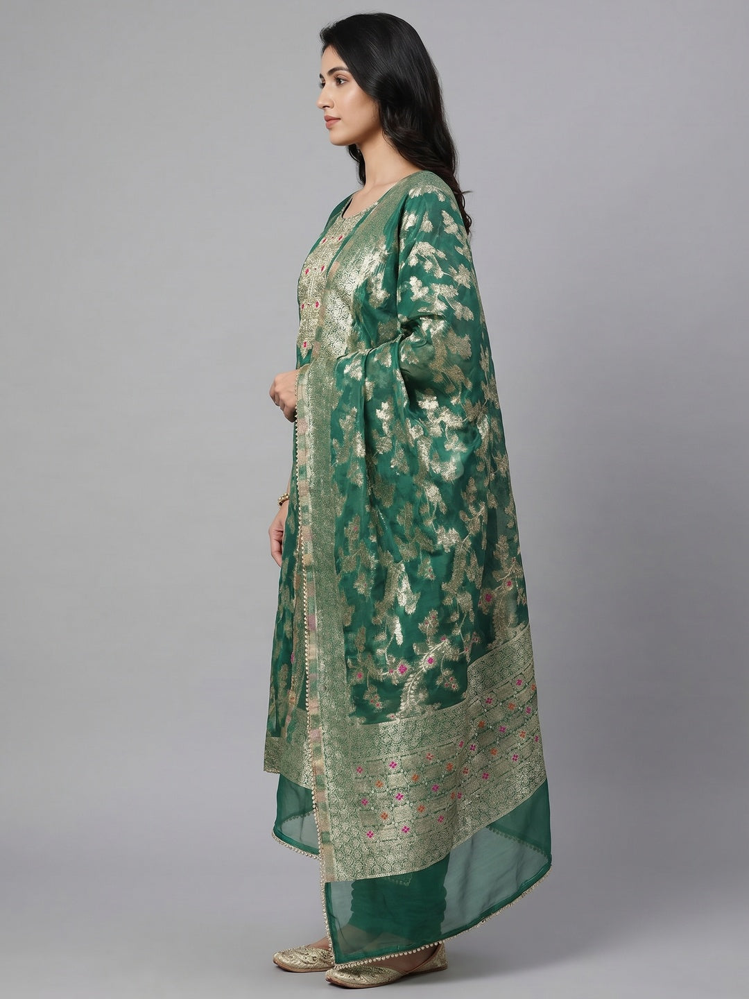 Morpich Green Woven Organza Dress Material - Image 2
