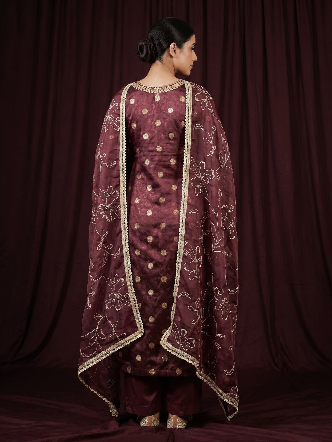 Maroon Woven Banarasi Silk Dress Material - Image 3