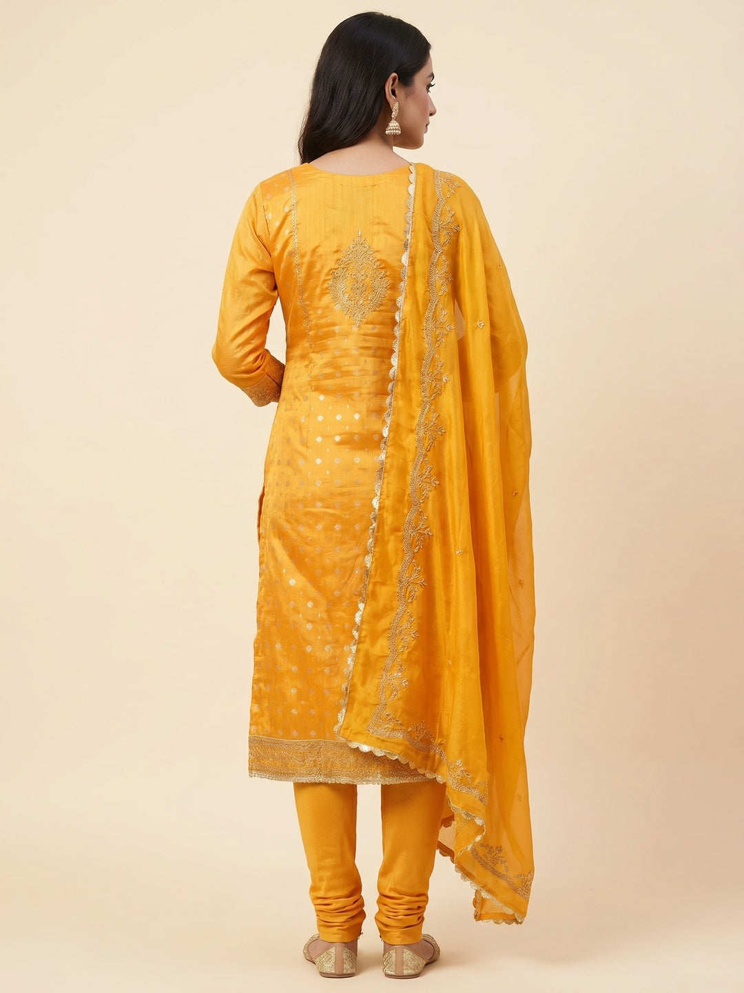 Yellow Woven Chanderi Silk Dress Material - Image 2
