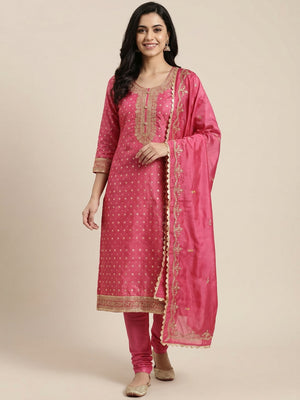 Pink Woven Chanderi Silk Dress Material - Image 1