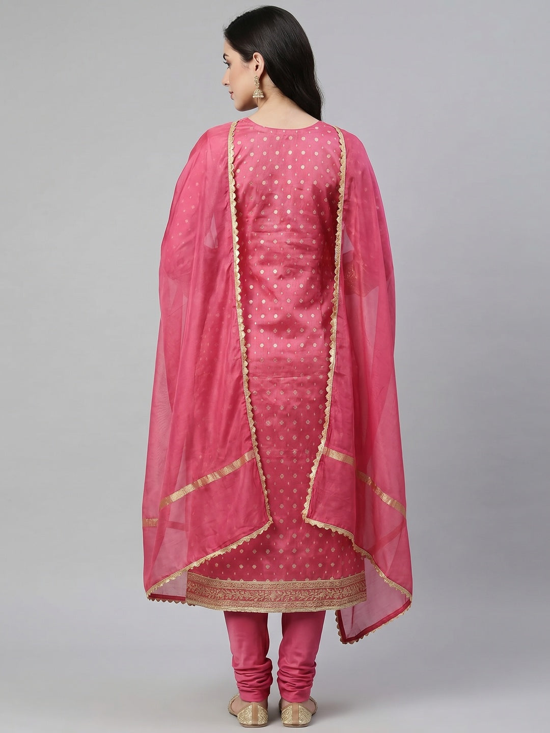 Pink Woven Chanderi Silk Dress Material - Image 2