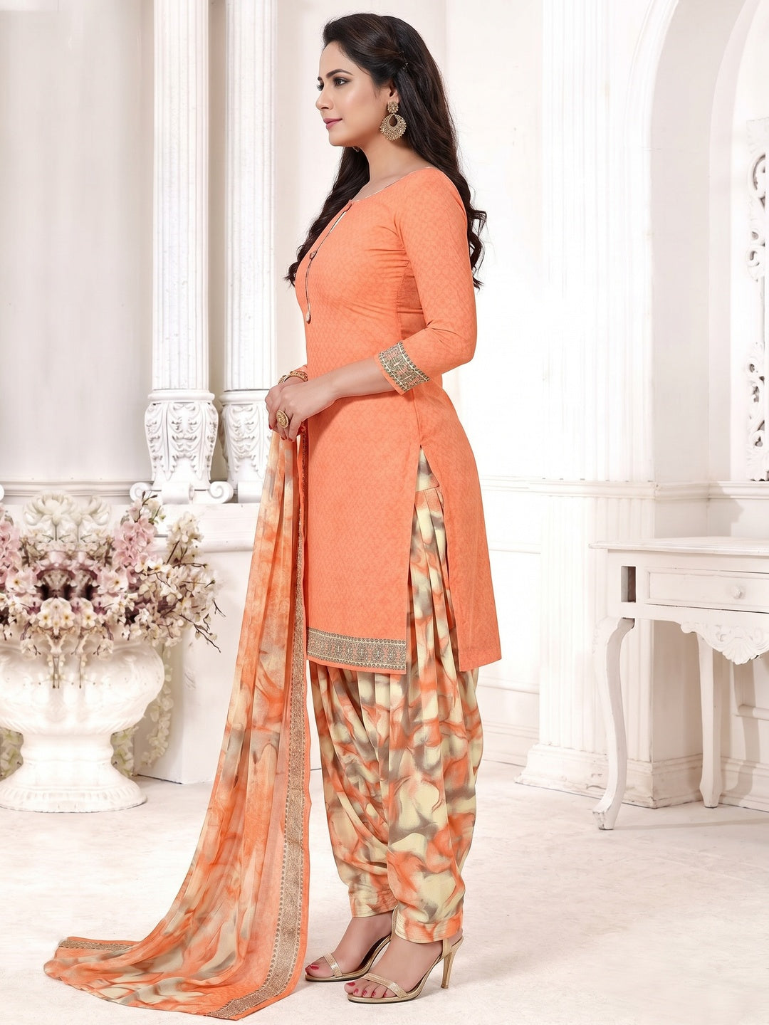 Light Peach Printed Leon Salwar Suit - Image 1
