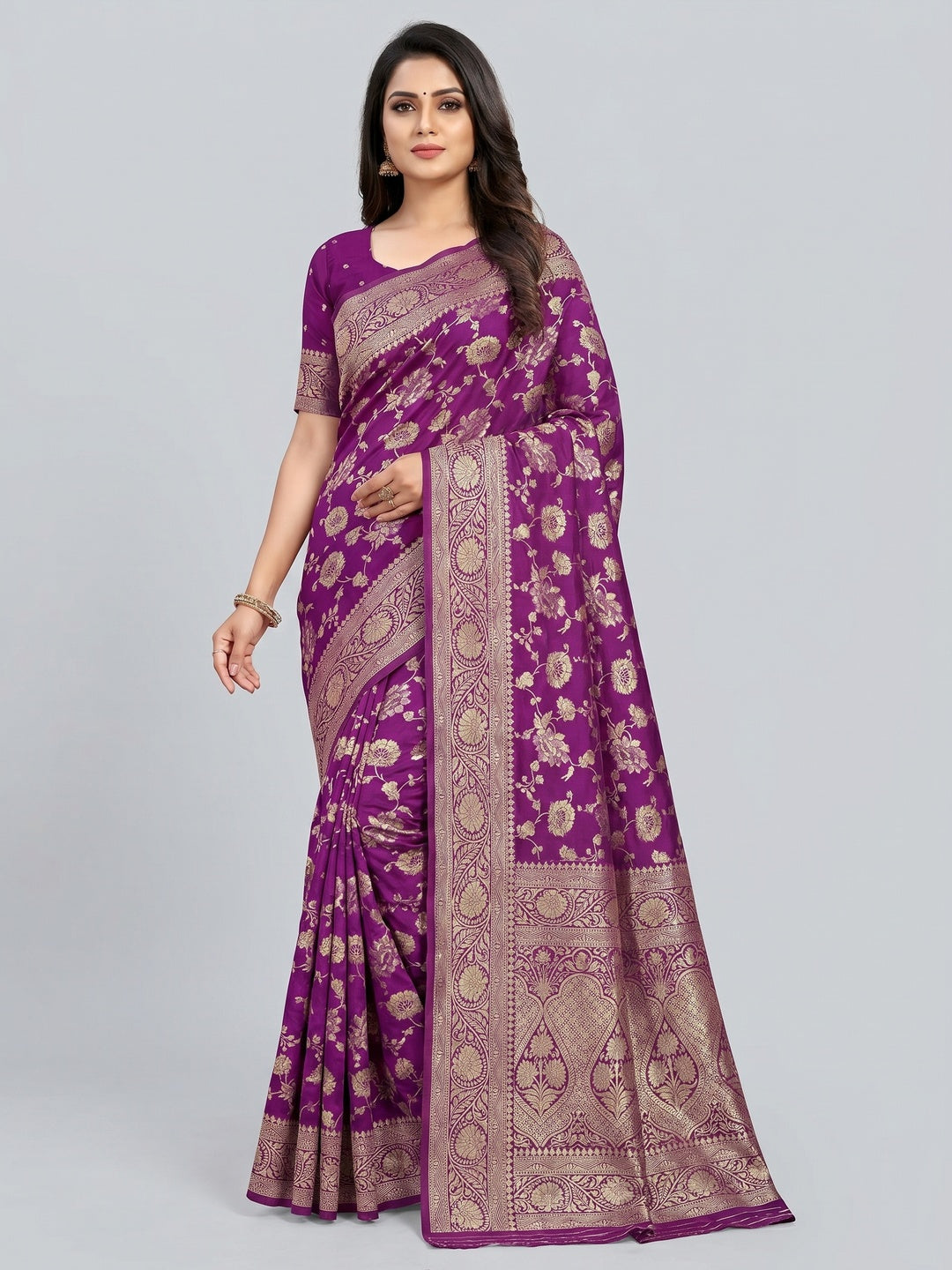 Purple Zari Woven Dola Silk Saree - Image 1