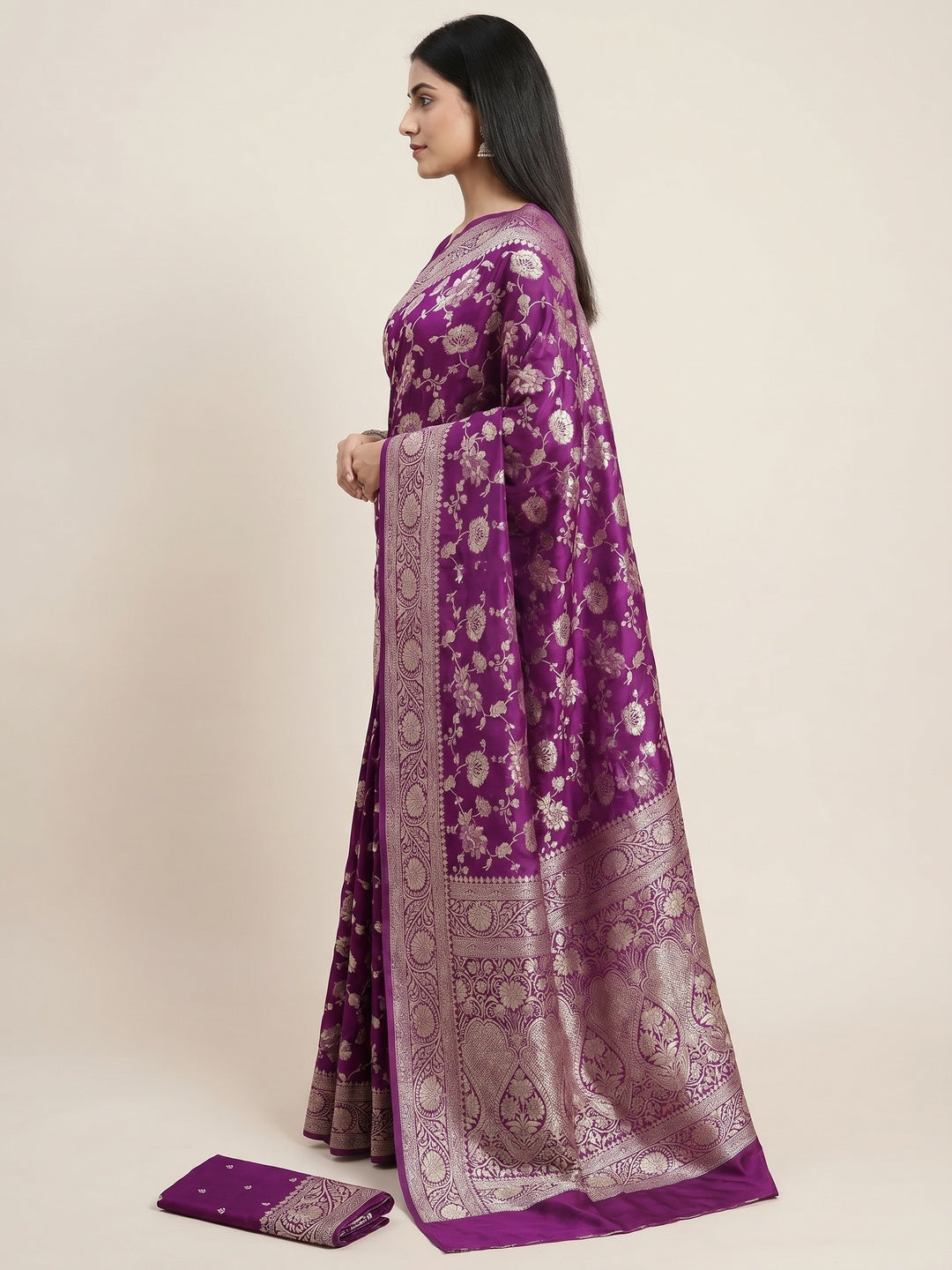Purple Zari Woven Dola Silk Saree - Image 2