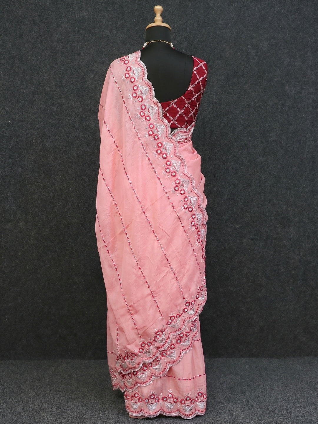 Peach Sequins Embroidered Chinon Saree - Image 3